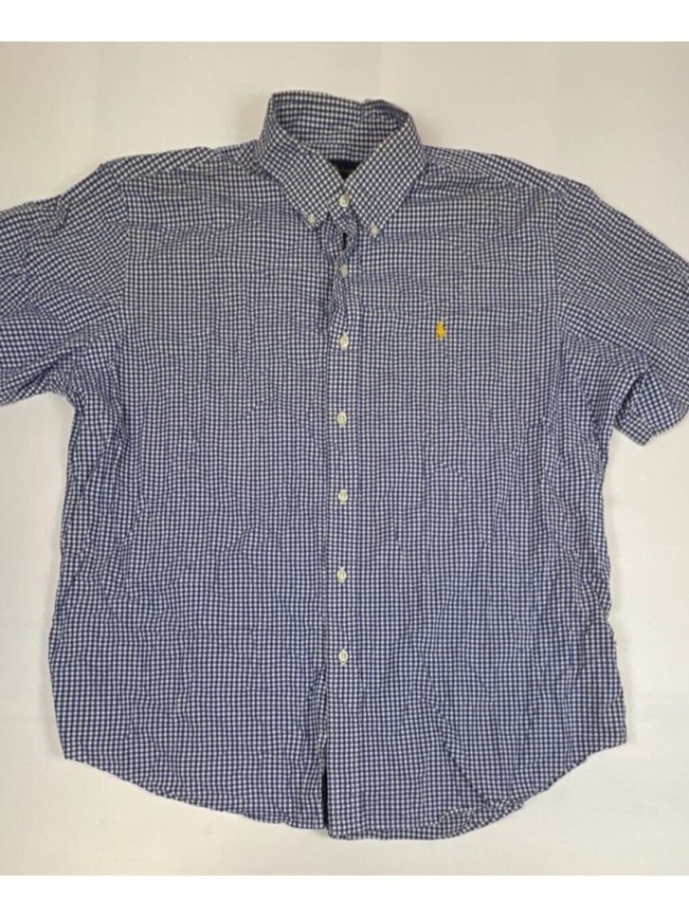 Ralph Lauren Men XL Blue White Gingham Check Short Sleeve Button Down Shirt